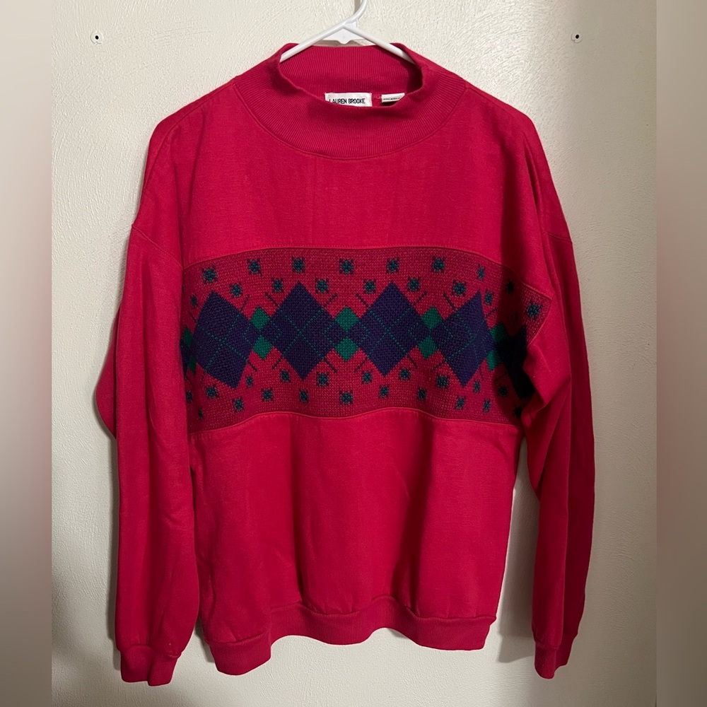 LAUREN‎ BROOKE Vintage High Neck with Argyle Detail Sweatshirt Women's Size L